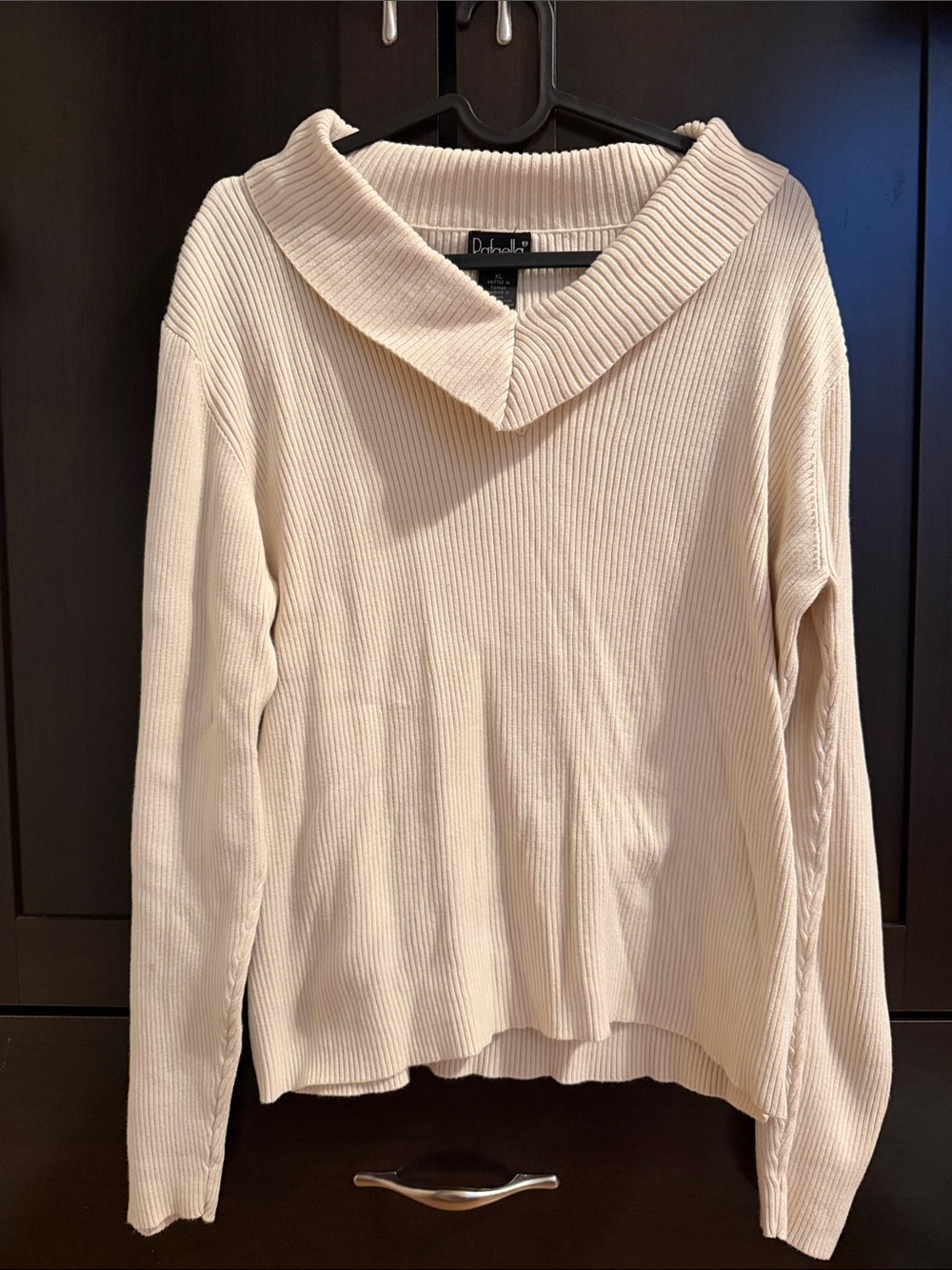 RAFAELLA Cream Ribbed Cowl-Neck Sweater